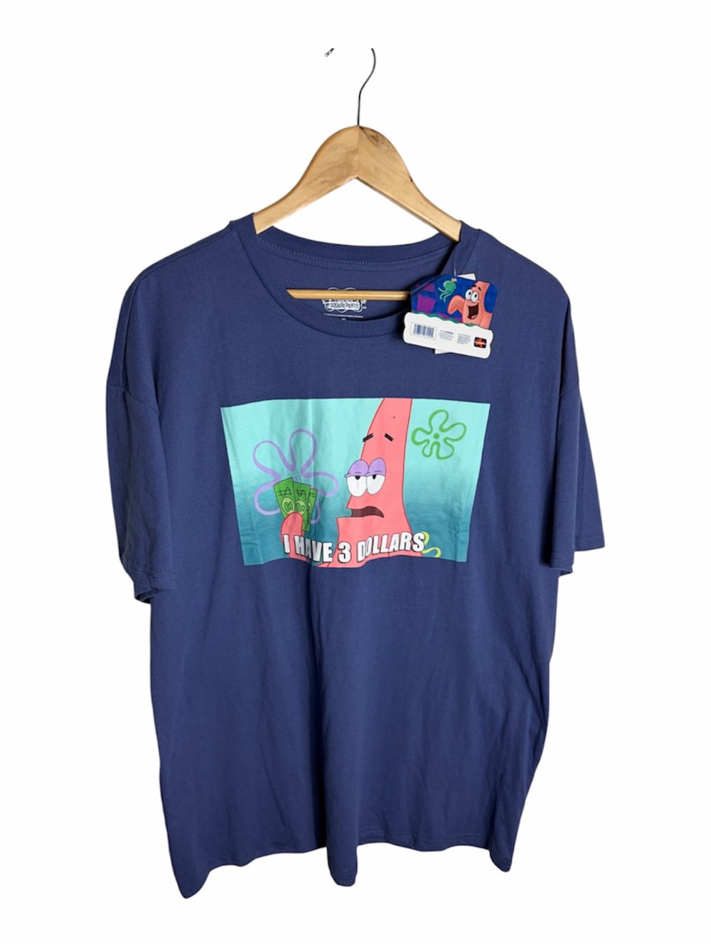 NWT SpongeBob SquarePants purple Patrick “I have 3 dollars “ graphic T shirt XL